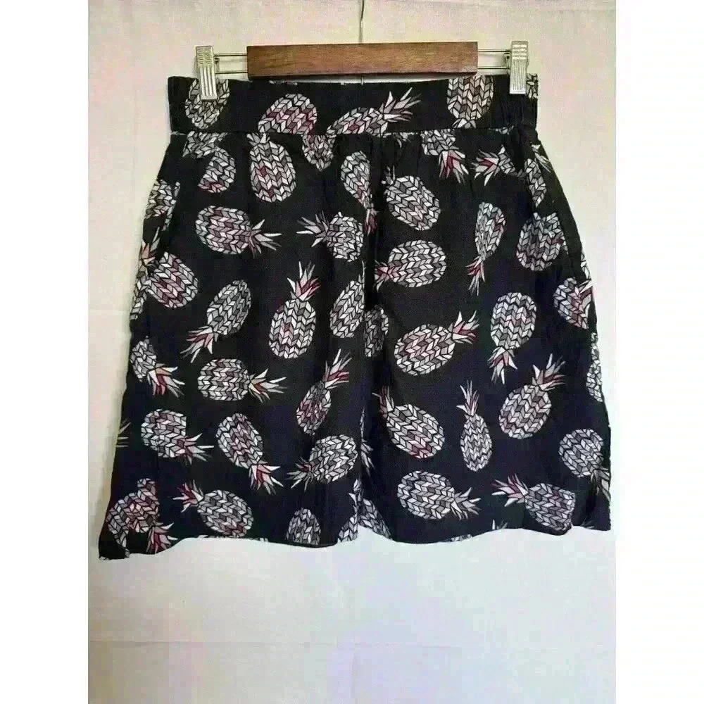 Loft Navy Blue Multi Colored Pineapple Skirt Small With Pockets FE1